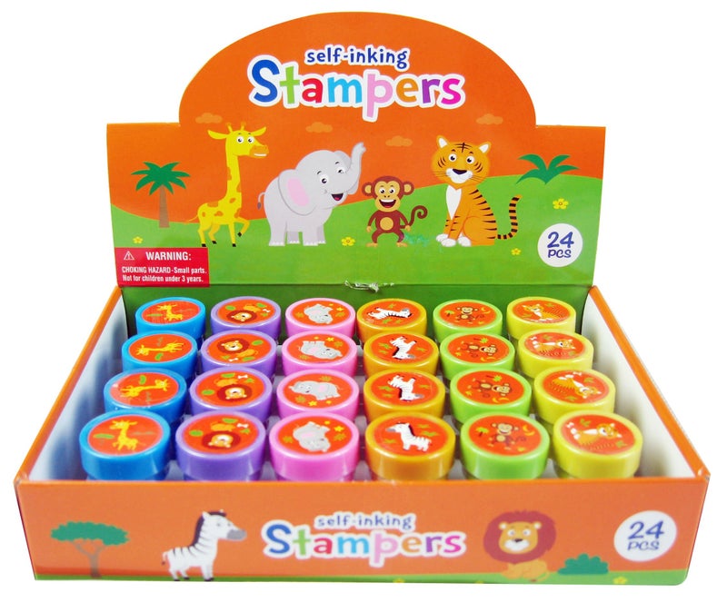 TINYMILLS 24 Pcs Zoo Jungle Safari Animals Stampers for Kids Fun Jungle Book Animals Birthday Party Supplies Goodie Bag Stuffers Pinata Fillers Party Favor Bag Fillers - Image 1
